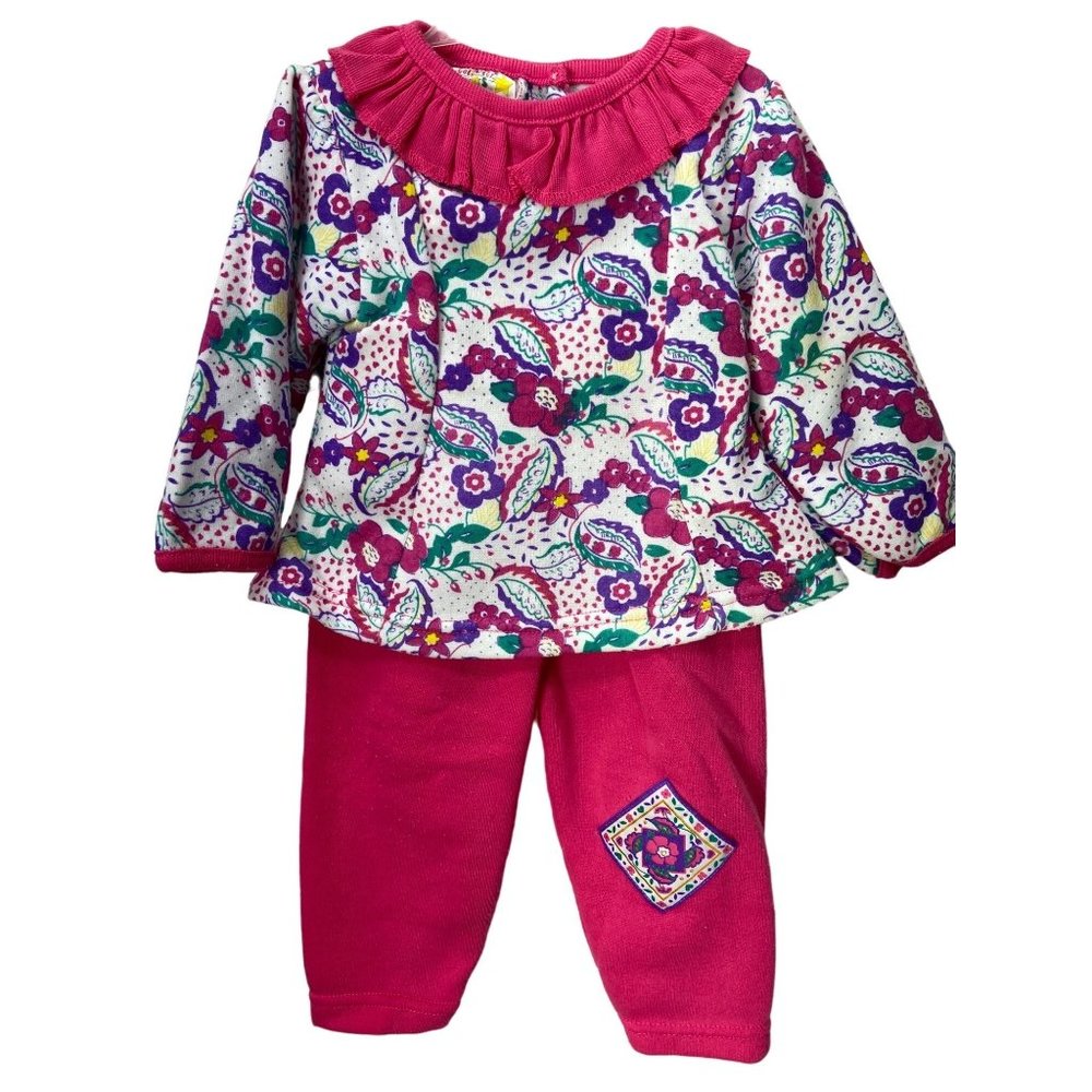 Celebrity Kids Vintage 90s Matching 2 piece Outfit Set sz 12 months PINK‎ FLORAL